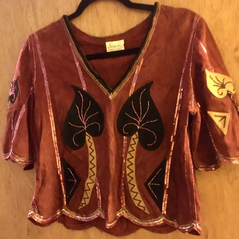 Simonia All Leather Top Multi Color Beading. Size S/M